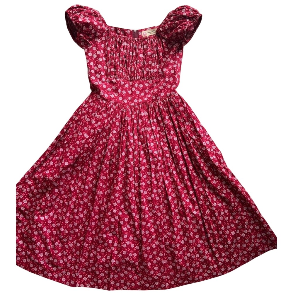 Vintage Inspired Red Floral Pin Up Hearts & Found Midi Dress S‎ Vintage Style